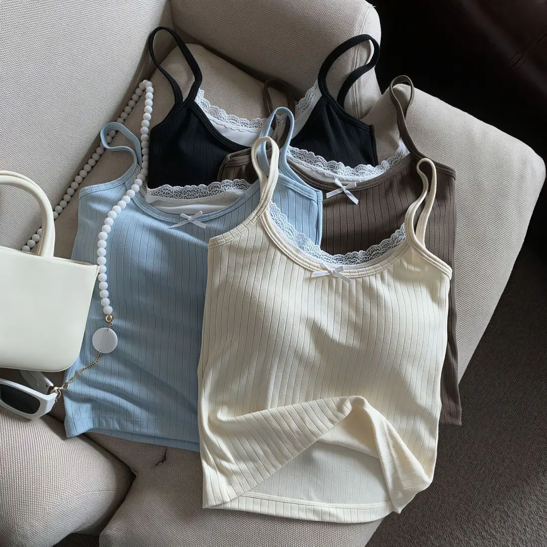 Pure Desire Bowknot Lace Camisole for Women with Built-In Chest Pads, Beautiful Back Design, Sleeveless, Versatile for Layering or Wearing Alone, Summer Top