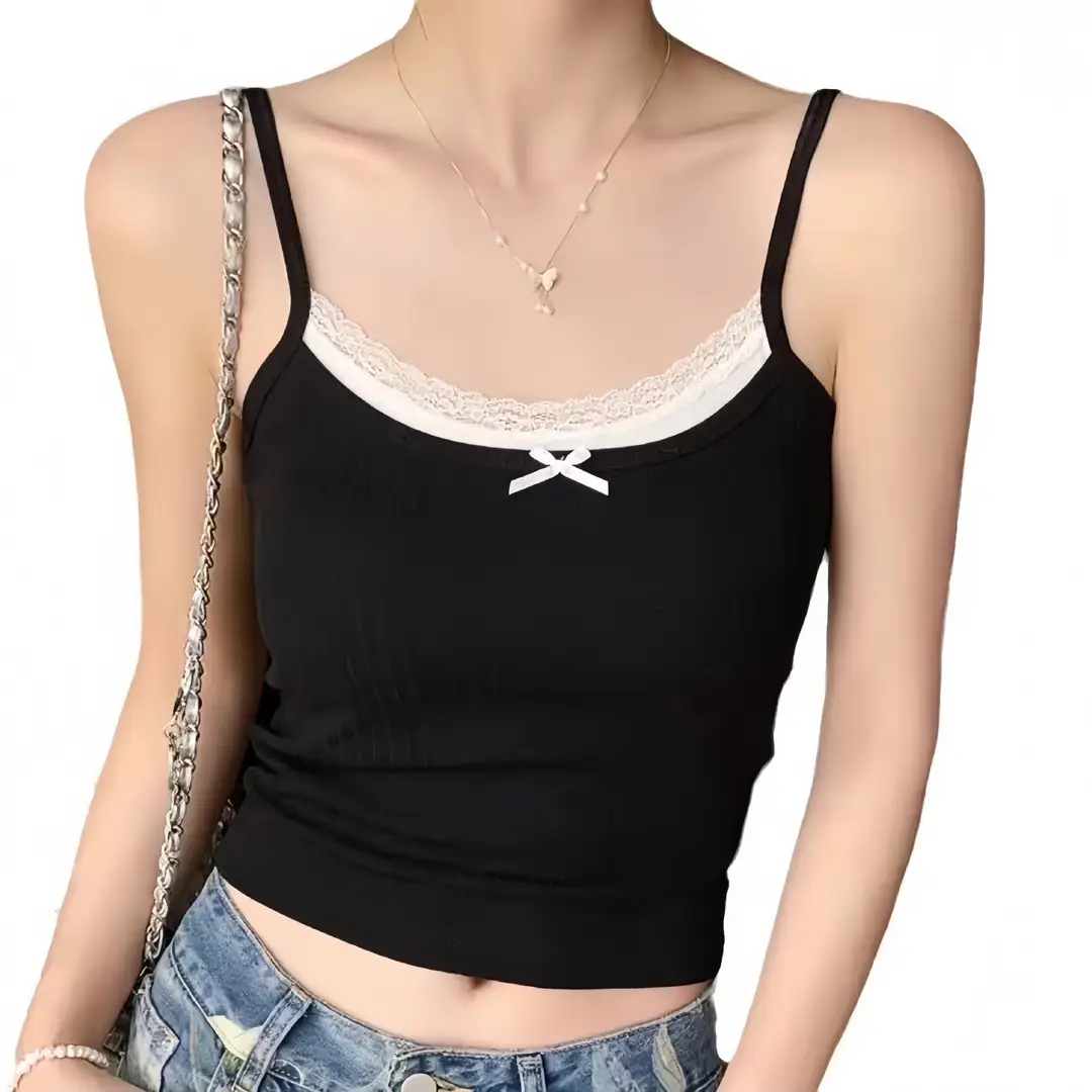 Pure Desire Bowknot Lace Camisole for Women with Built-In Chest Pads, Beautiful Back Design, Sleeveless, Versatile for Layering or Wearing Alone, Summer Top