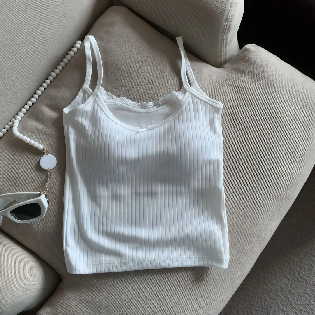Pure Desire Bowknot Lace Camisole for Women with Built-In Chest Pads, Beautiful Back Design, Sleeveless, Versatile for Layering or Wearing Alone, Summer Top