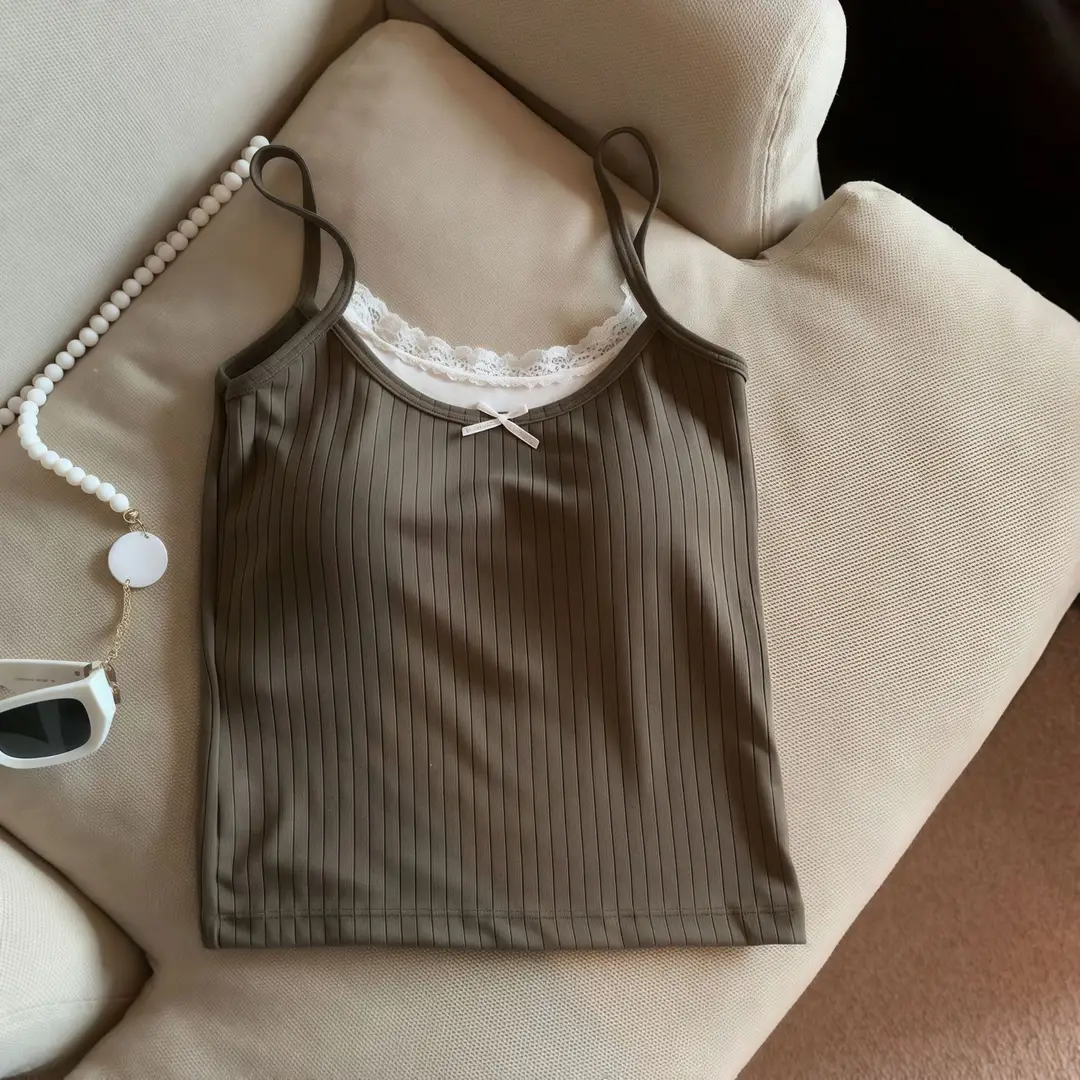 Pure Desire Bowknot Lace Camisole for Women with Built-In Chest Pads, Beautiful Back Design, Sleeveless, Versatile for Layering or Wearing Alone, Summer Top