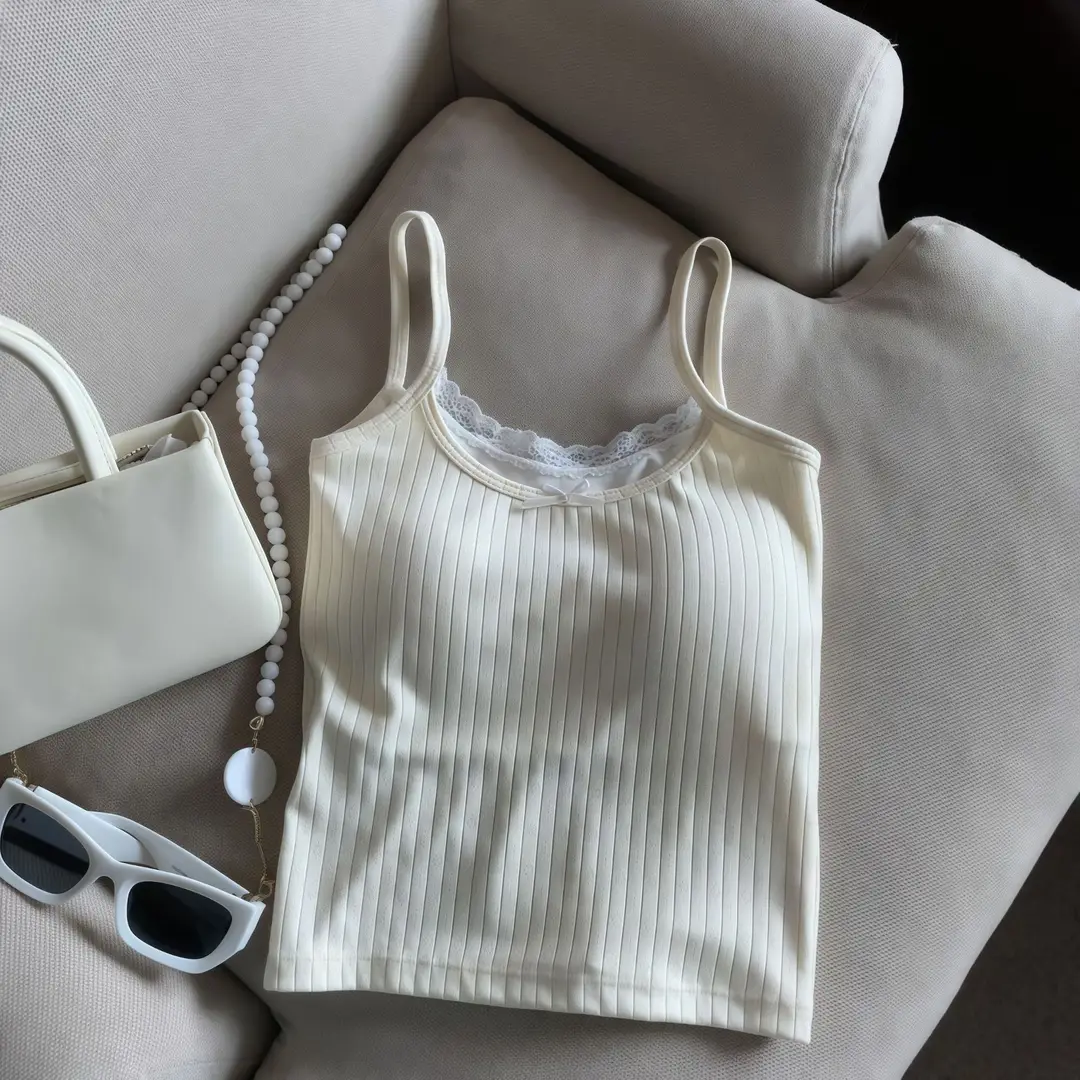 Pure Desire Bowknot Lace Camisole for Women with Built-In Chest Pads, Beautiful Back Design, Sleeveless, Versatile for Layering or Wearing Alone, Summer Top
