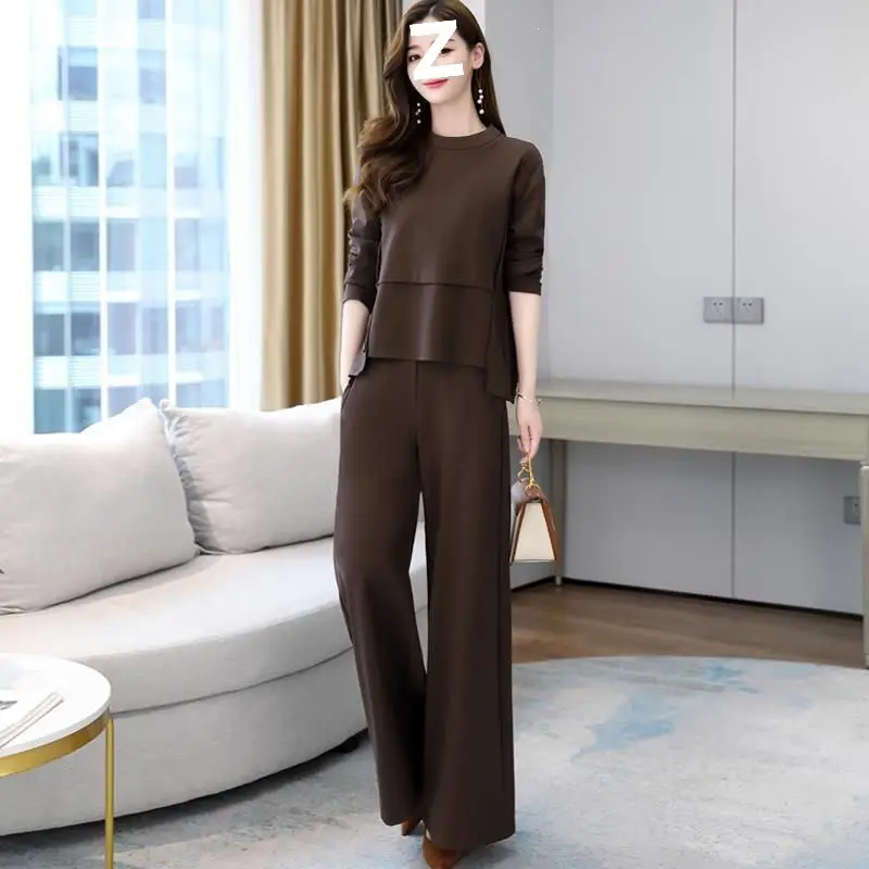 Wide-Leg Pants Set 2022 Spring and Autumn New Style for Women, Age-Reducing and Slimming Casual Skirt-Pants Two-Piece Set, Plus Size Slimming