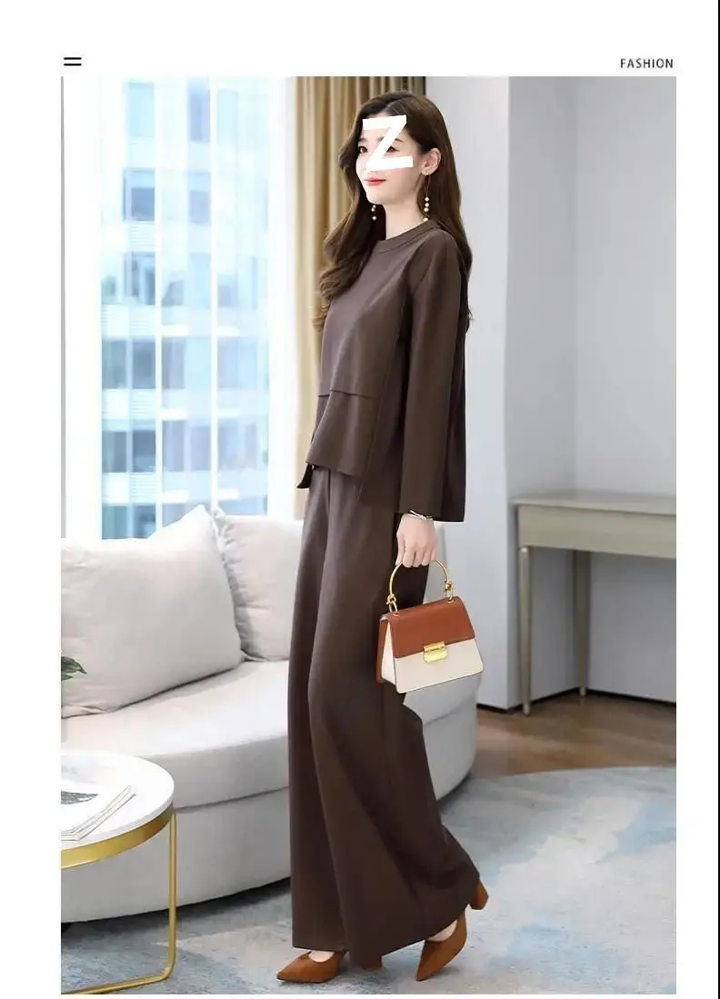 Wide-Leg Pants Set 2022 Spring and Autumn New Style for Women, Age-Reducing and Slimming Casual Skirt-Pants Two-Piece Set, Plus Size Slimming — feature 10