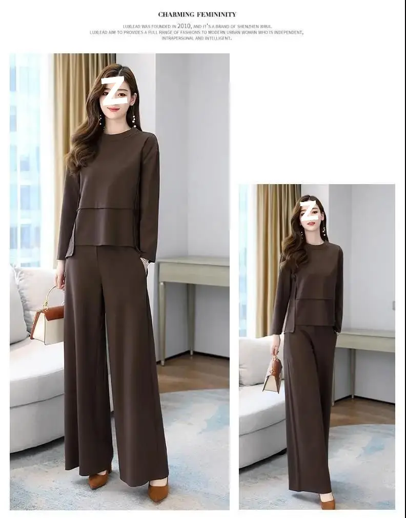 Wide-Leg Pants Set 2022 Spring and Autumn New Style for Women, Age-Reducing and Slimming Casual Skirt-Pants Two-Piece Set, Plus Size Slimming — feature 11