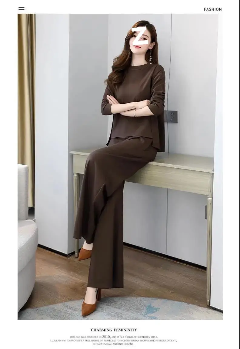 Wide-Leg Pants Set 2022 Spring and Autumn New Style for Women, Age-Reducing and Slimming Casual Skirt-Pants Two-Piece Set, Plus Size Slimming — feature 14