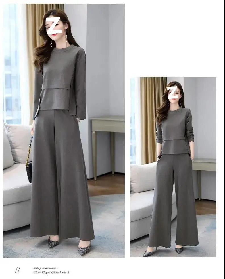 Wide-Leg Pants Set 2022 Spring and Autumn New Style for Women, Age-Reducing and Slimming Casual Skirt-Pants Two-Piece Set, Plus Size Slimming — feature 15