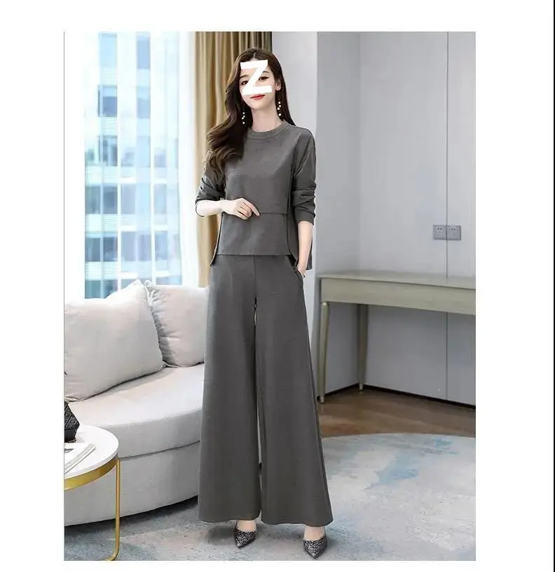 Wide-Leg Pants Set 2022 Spring and Autumn New Style for Women, Age-Reducing and Slimming Casual Skirt-Pants Two-Piece Set, Plus Size Slimming — feature 16
