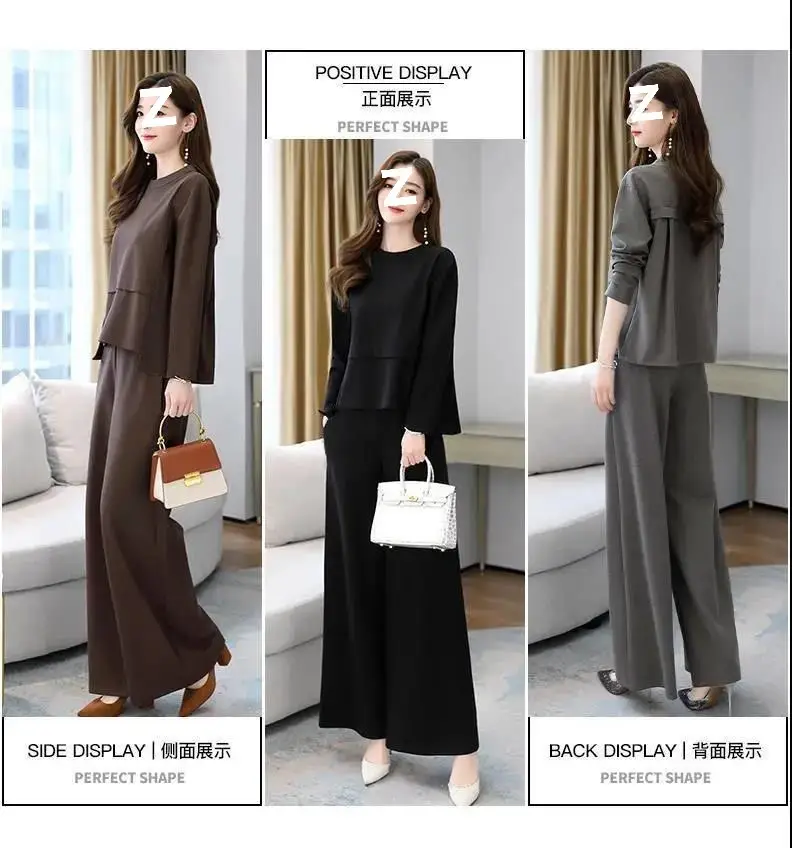 Wide-Leg Pants Set 2022 Spring and Autumn New Style for Women, Age-Reducing and Slimming Casual Skirt-Pants Two-Piece Set, Plus Size Slimming — feature 3