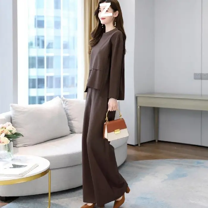 Wide-Leg Pants Set 2022 Spring and Autumn New Style for Women, Age-Reducing and Slimming Casual Skirt-Pants Two-Piece Set, Plus Size Slimming