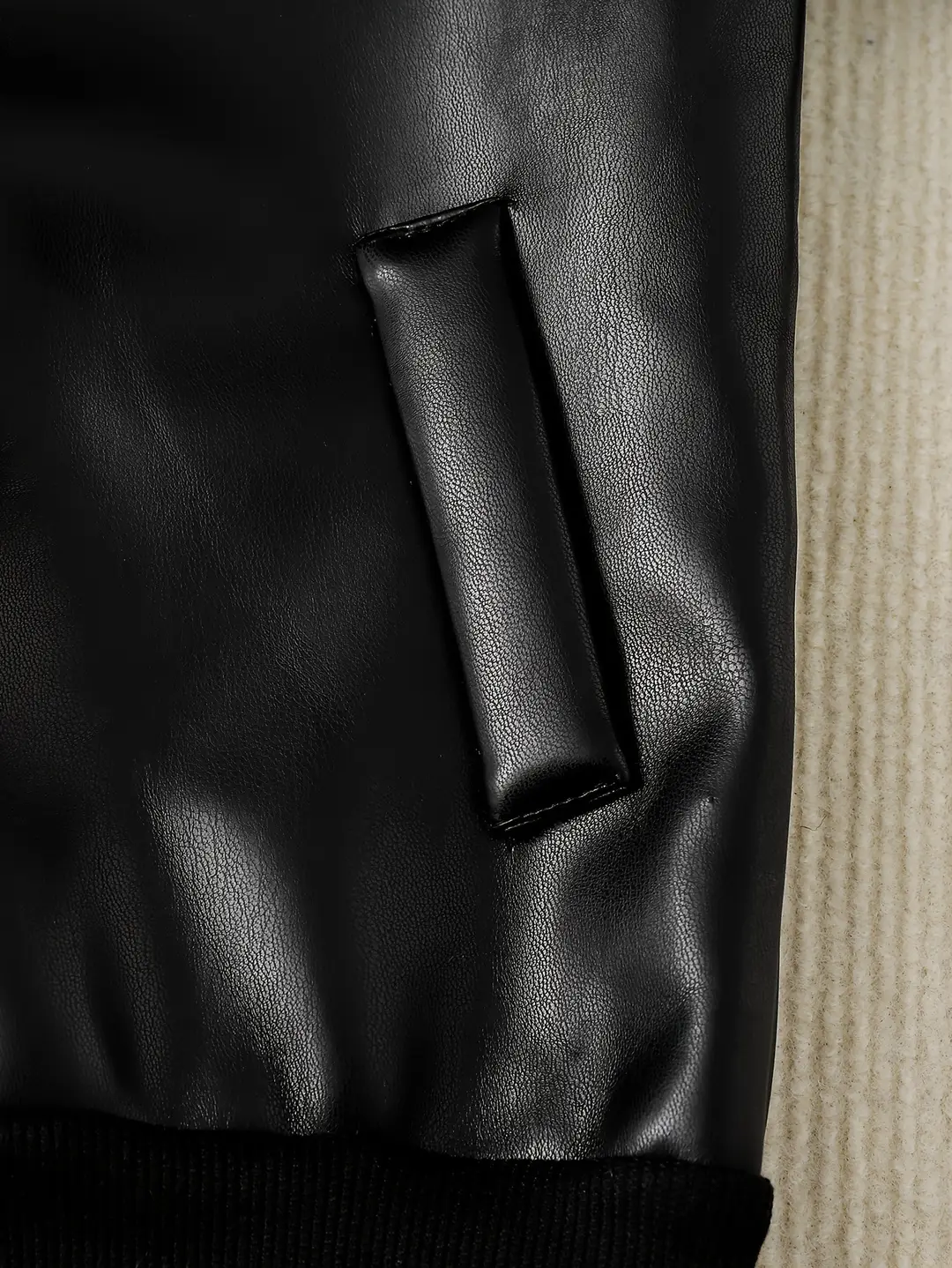 Boys' Fleece-Lined Autumn and Winter Pu Leather Black and Brown Hooded Zip-Up Jacket with English Letter Logo