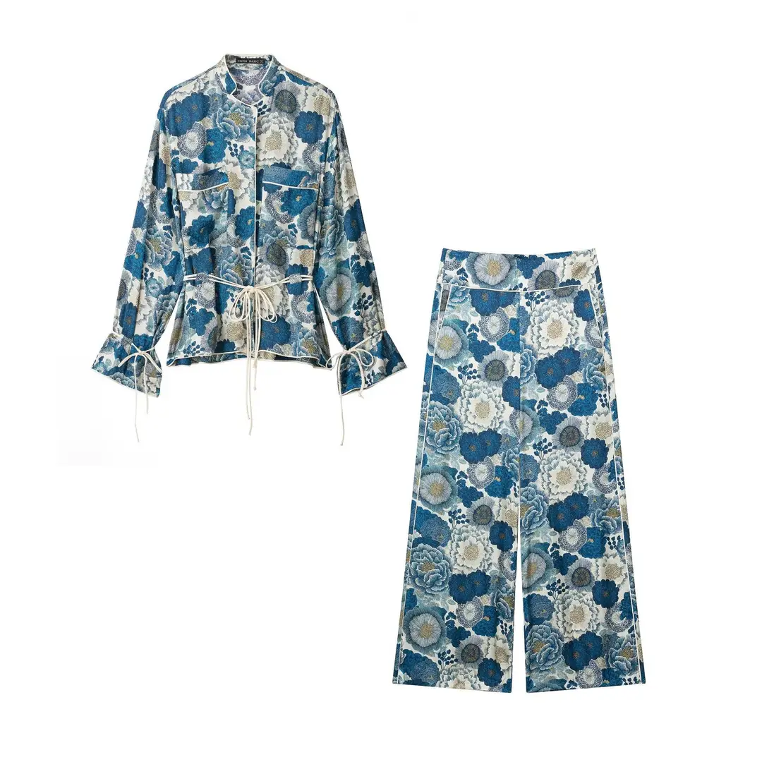 Trendy Silk Satin Shirt and Pants Set with Floral Design, Aliexpress Quality, European and American Style Silk Satin Women's Clothing, Cross-Border Quality — feature 5