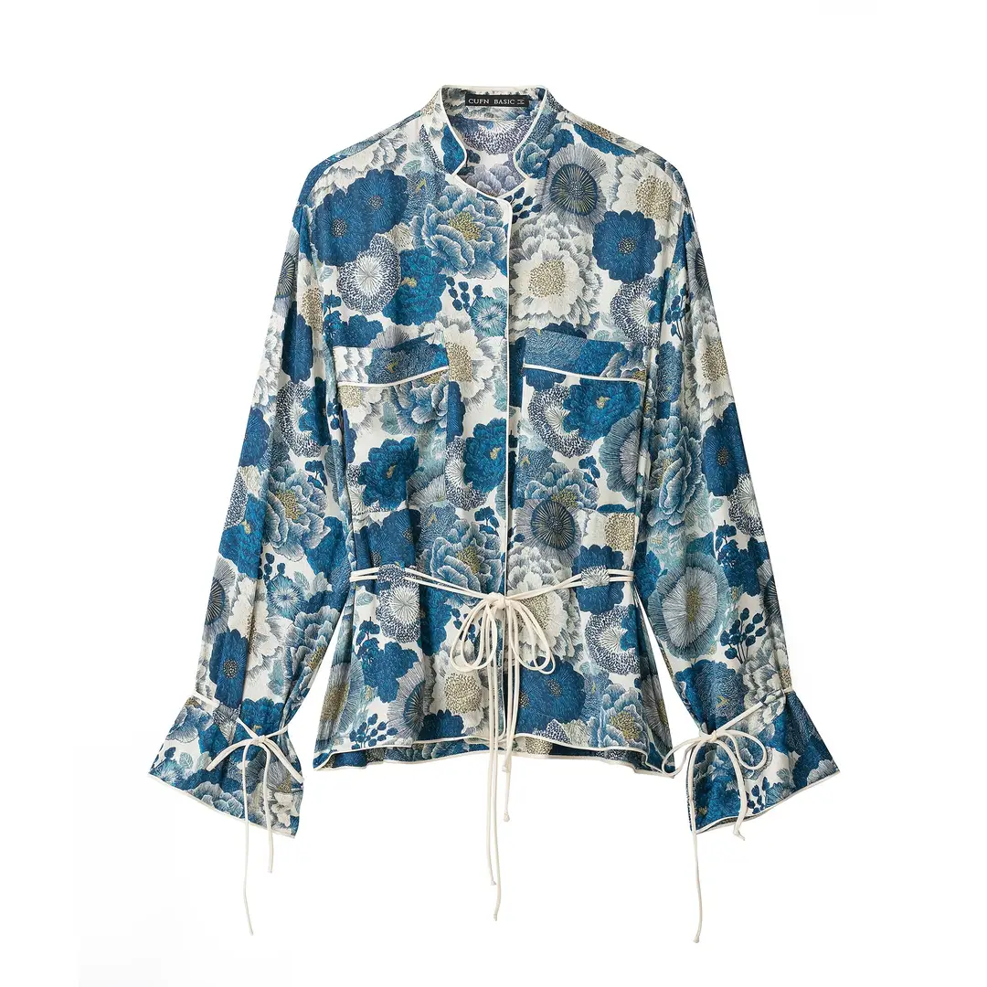 Trendy Silk Satin Shirt and Pants Set with Floral Design, Aliexpress Quality, European and American Style Silk Satin Women's Clothing, Cross-Border Quality — feature 6