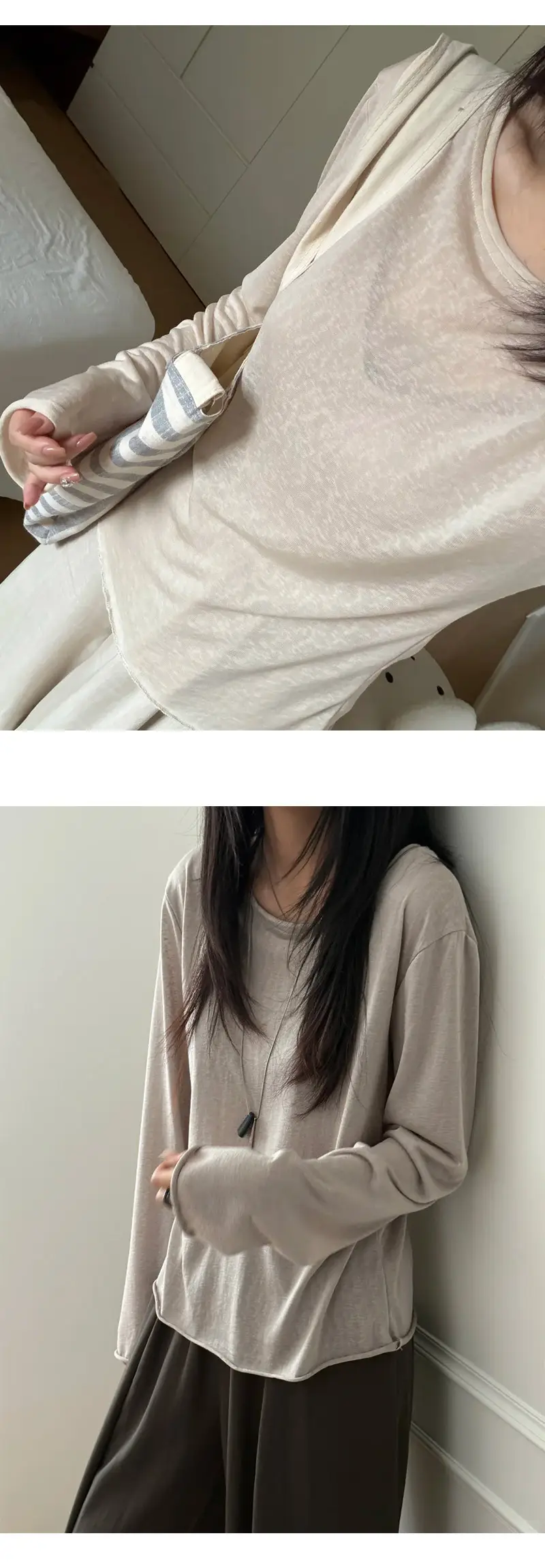 Lazy and Pure Desire Style Loose Semi-Sheer Long-Sleeve Blouse for Women, New Summer Tencel Texture Sun-Protective Base Shirt T-Shirt — feature 7