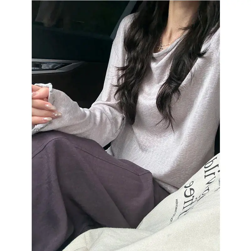 Lazy and Pure Desire Style Loose Semi-Sheer Long-Sleeve Blouse for Women, New Summer Tencel Texture Sun-Protective Base Shirt T-Shirt