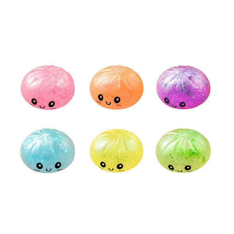 Crystal Bun Popular Cartoon Smiley Face Stress-Relief Fruit Juice Bead Ball Steamer Box Simulation Bun Squeeze Toy