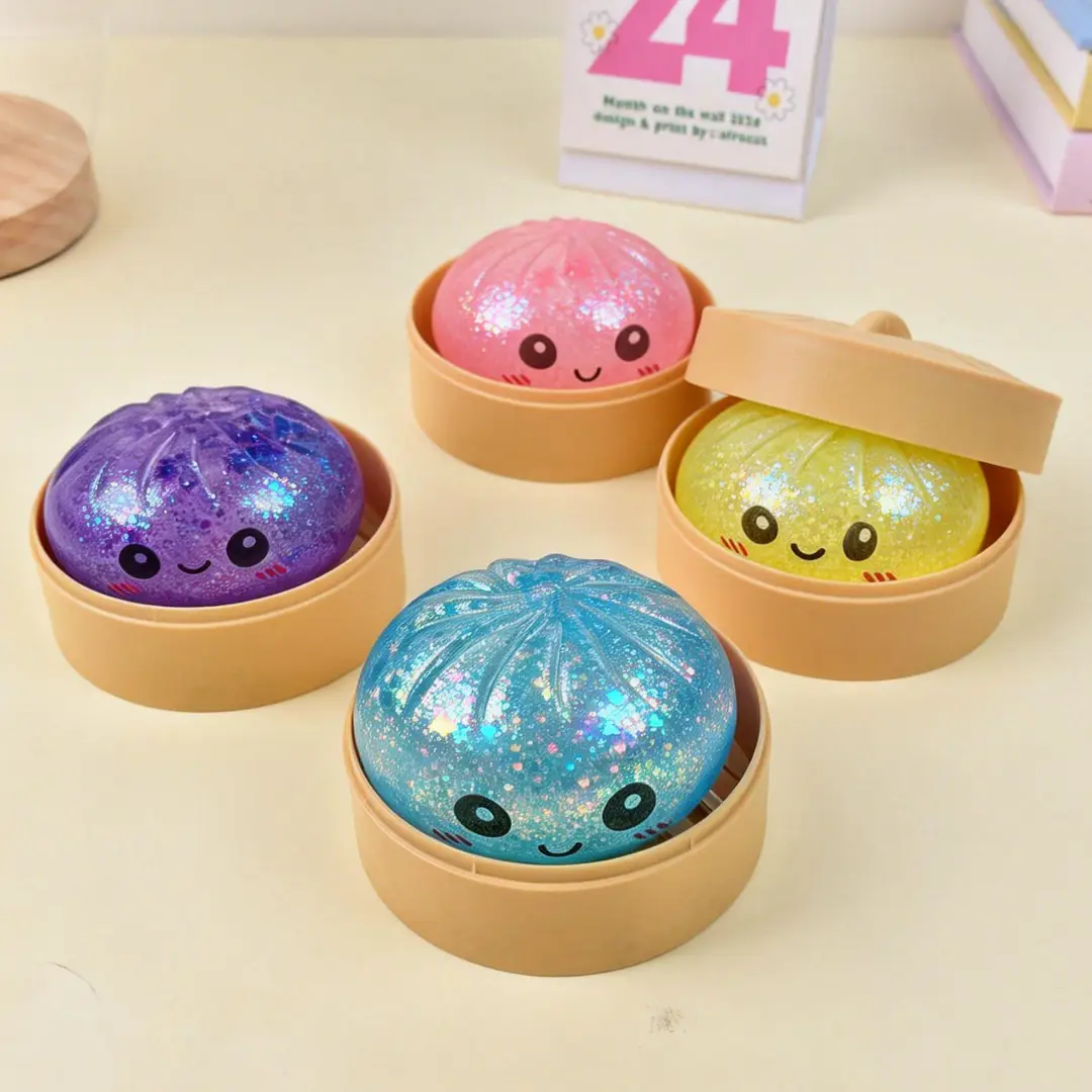 Crystal Bun Popular Cartoon Smiley Face Stress-Relief Fruit Juice Bead Ball Steamer Box Simulation Bun Squeeze Toy — feature 2