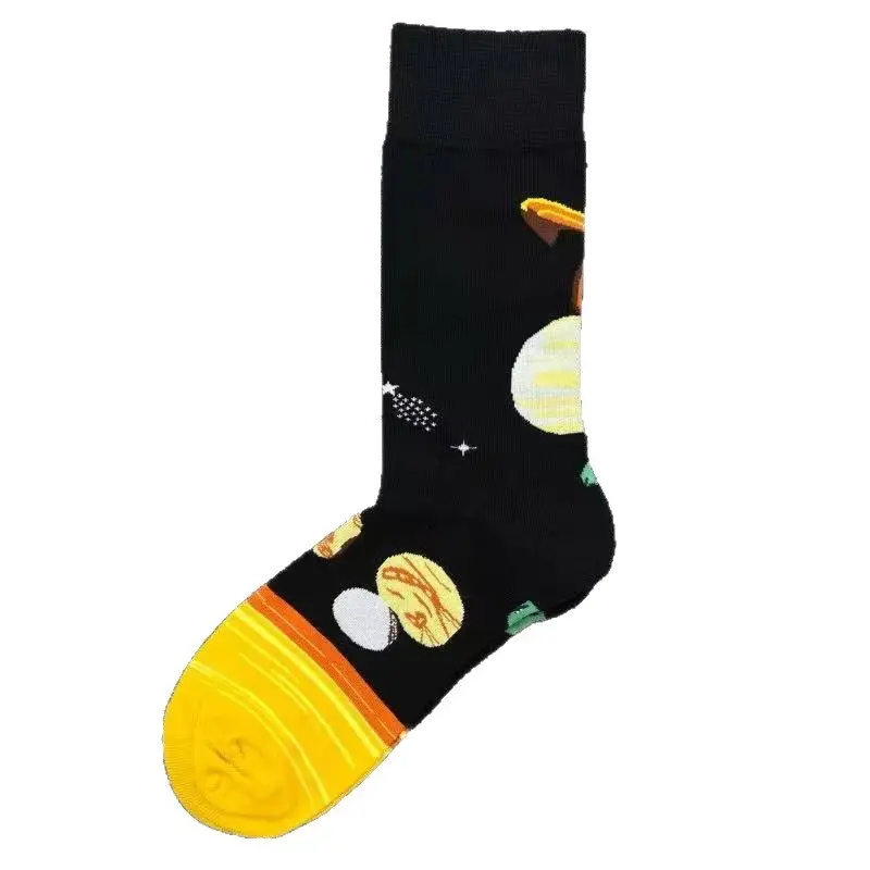 Happysocks Trendy Brand Socks Astronaut Mid-Calf Socks Men's Cartoon Astronaut Planet Large Size Colorful Socks