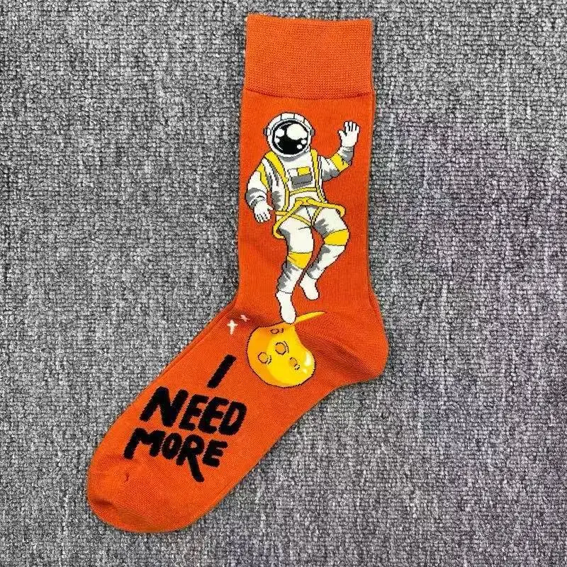 Happysocks Trendy Brand Socks Astronaut Mid-Calf Socks Men's Cartoon Astronaut Planet Large Size Colorful Socks — feature 1