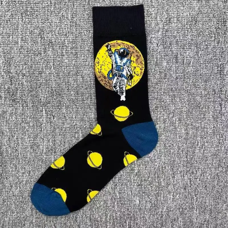 Happysocks Trendy Brand Socks Astronaut Mid-Calf Socks Men's Cartoon Astronaut Planet Large Size Colorful Socks — feature 4