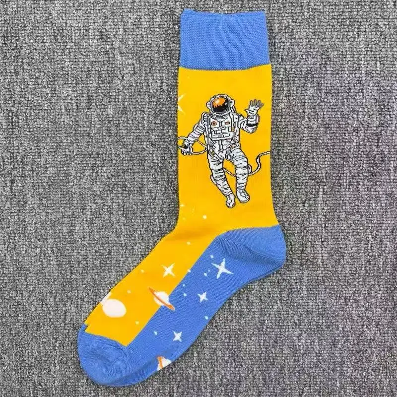 Happysocks Trendy Brand Socks Astronaut Mid-Calf Socks Men's Cartoon Astronaut Planet Large Size Colorful Socks — feature 8