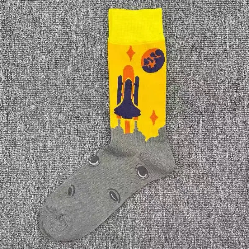 Happysocks Trendy Brand Socks Astronaut Mid-Calf Socks Men's Cartoon Astronaut Planet Large Size Colorful Socks