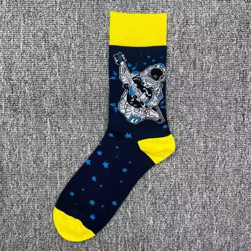 Happysocks Trendy Brand Socks Astronaut Mid-Calf Socks Men's Cartoon Astronaut Planet Large Size Colorful Socks