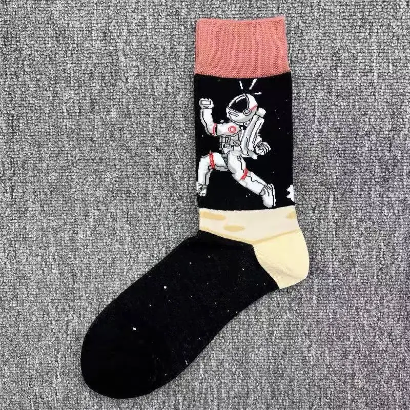 Happysocks Trendy Brand Socks Astronaut Mid-Calf Socks Men's Cartoon Astronaut Planet Large Size Colorful Socks