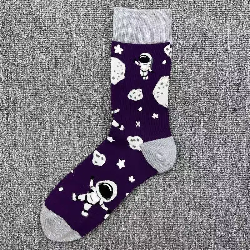 Happysocks Trendy Brand Socks Astronaut Mid-Calf Socks Men's Cartoon Astronaut Planet Large Size Colorful Socks