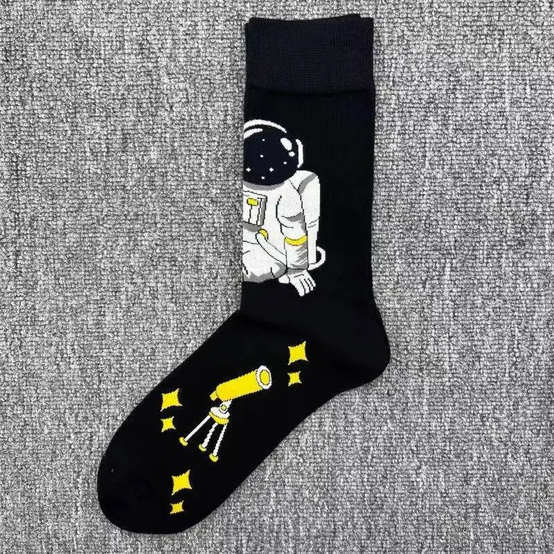 Happysocks Trendy Brand Socks Astronaut Mid-Calf Socks Men's Cartoon Astronaut Planet Large Size Colorful Socks