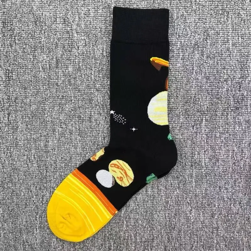 Happysocks Trendy Brand Socks Astronaut Mid-Calf Socks Men's Cartoon Astronaut Planet Large Size Colorful Socks