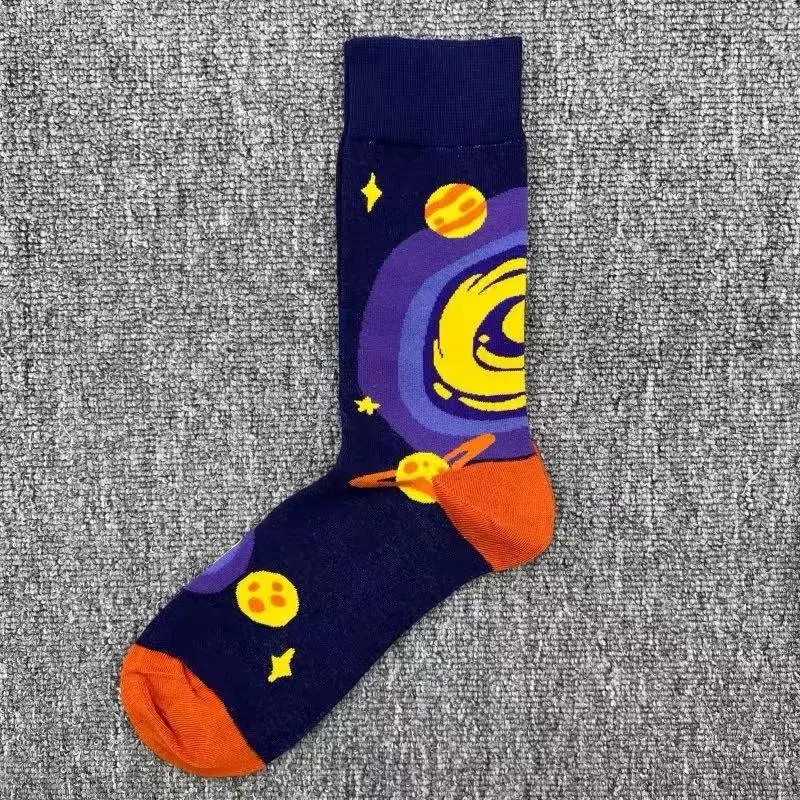 Happysocks Trendy Brand Socks Astronaut Mid-Calf Socks Men's Cartoon Astronaut Planet Large Size Colorful Socks