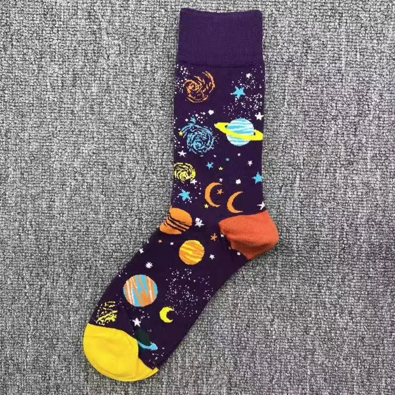 Happysocks Trendy Brand Socks Astronaut Mid-Calf Socks Men's Cartoon Astronaut Planet Large Size Colorful Socks