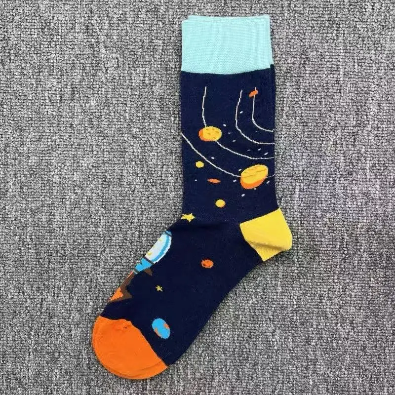 Happysocks Trendy Brand Socks Astronaut Mid-Calf Socks Men's Cartoon Astronaut Planet Large Size Colorful Socks