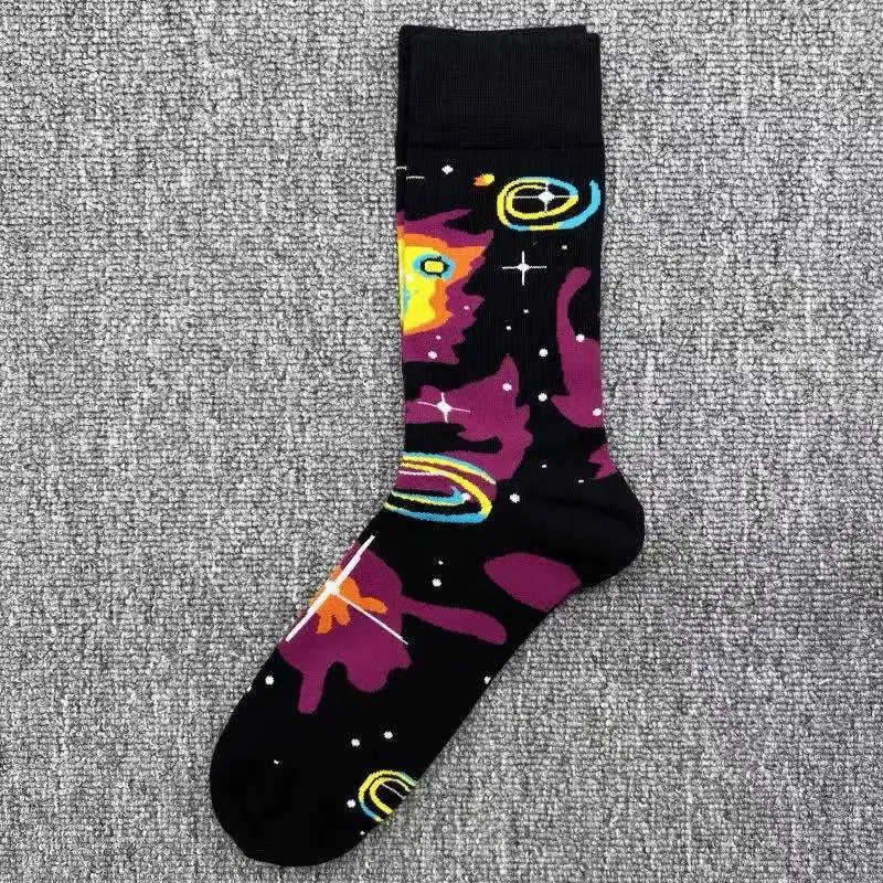 Happysocks Trendy Brand Socks Astronaut Mid-Calf Socks Men's Cartoon Astronaut Planet Large Size Colorful Socks