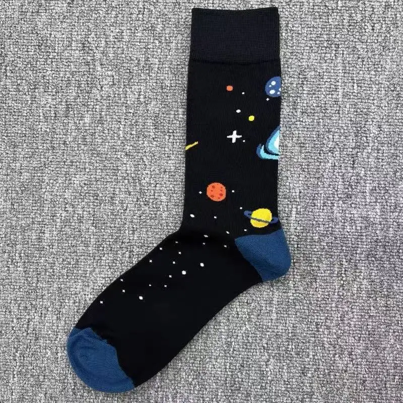 Happysocks Trendy Brand Socks Astronaut Mid-Calf Socks Men's Cartoon Astronaut Planet Large Size Colorful Socks