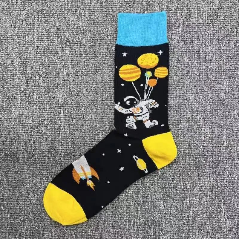 Happysocks Trendy Brand Socks Astronaut Mid-Calf Socks Men's Cartoon Astronaut Planet Large Size Colorful Socks