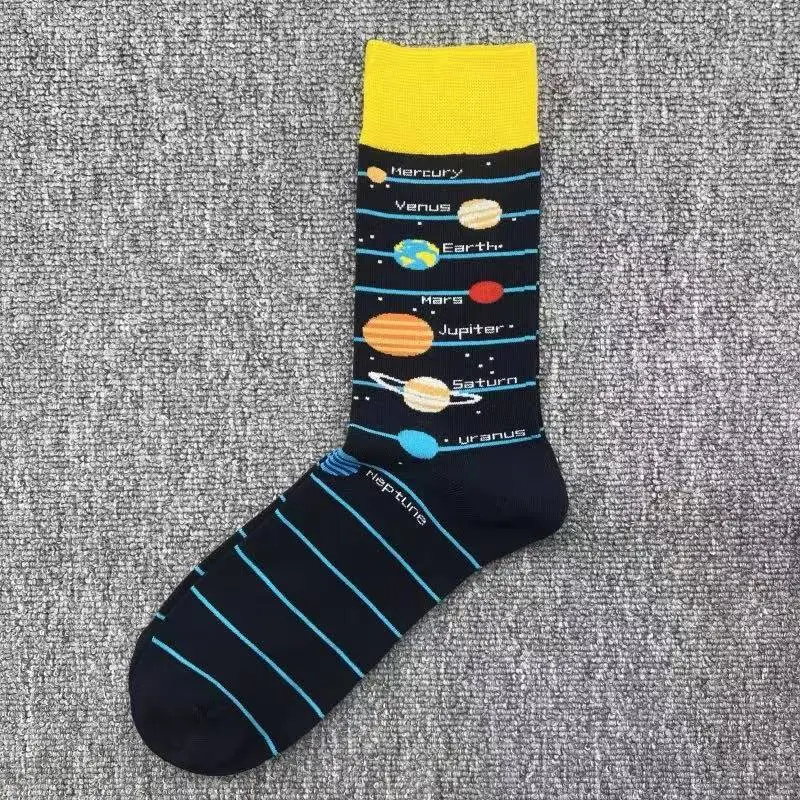 Happysocks Trendy Brand Socks Astronaut Mid-Calf Socks Men's Cartoon Astronaut Planet Large Size Colorful Socks