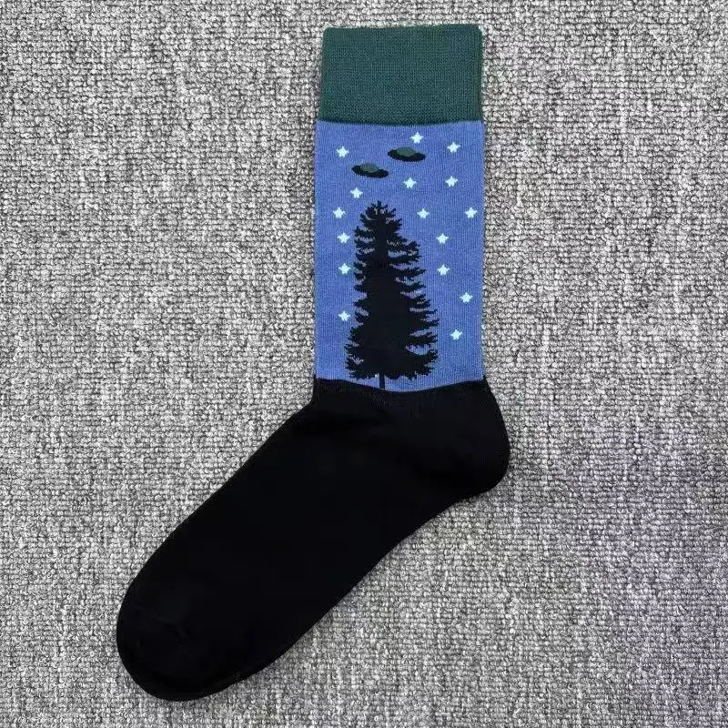 Happysocks Trendy Brand Socks Astronaut Mid-Calf Socks Men's Cartoon Astronaut Planet Large Size Colorful Socks