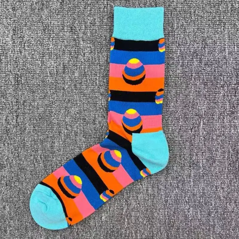 Happysocks Trendy Brand Socks Astronaut Mid-Calf Socks Men's Cartoon Astronaut Planet Large Size Colorful Socks