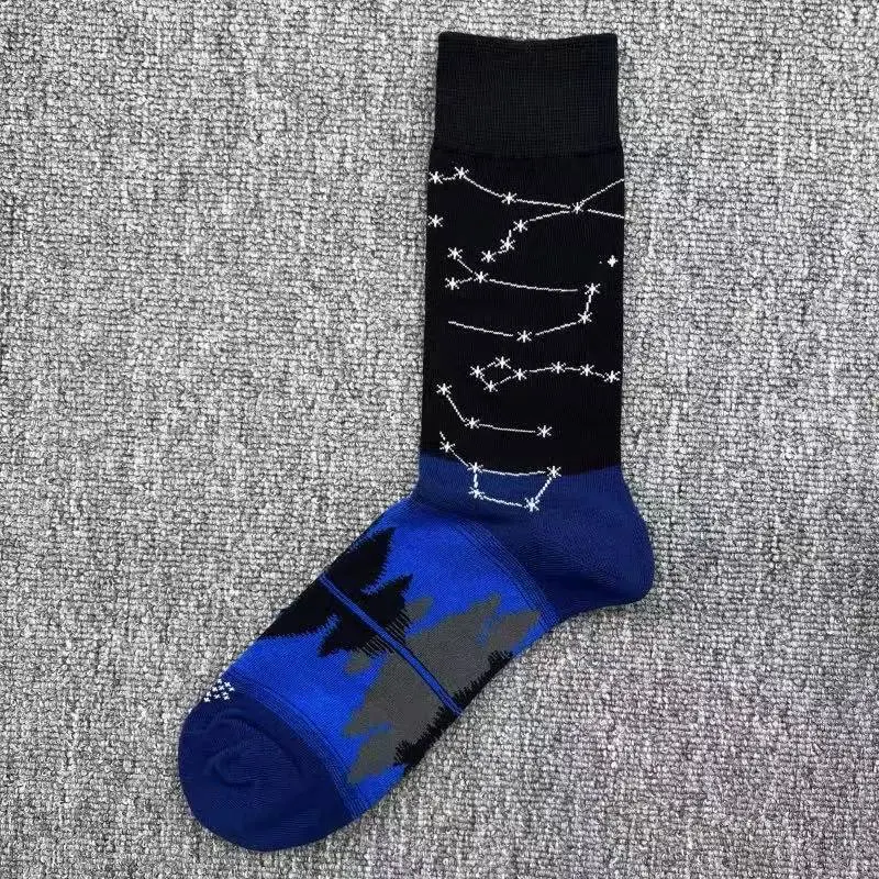 Happysocks Trendy Brand Socks Astronaut Mid-Calf Socks Men's Cartoon Astronaut Planet Large Size Colorful Socks
