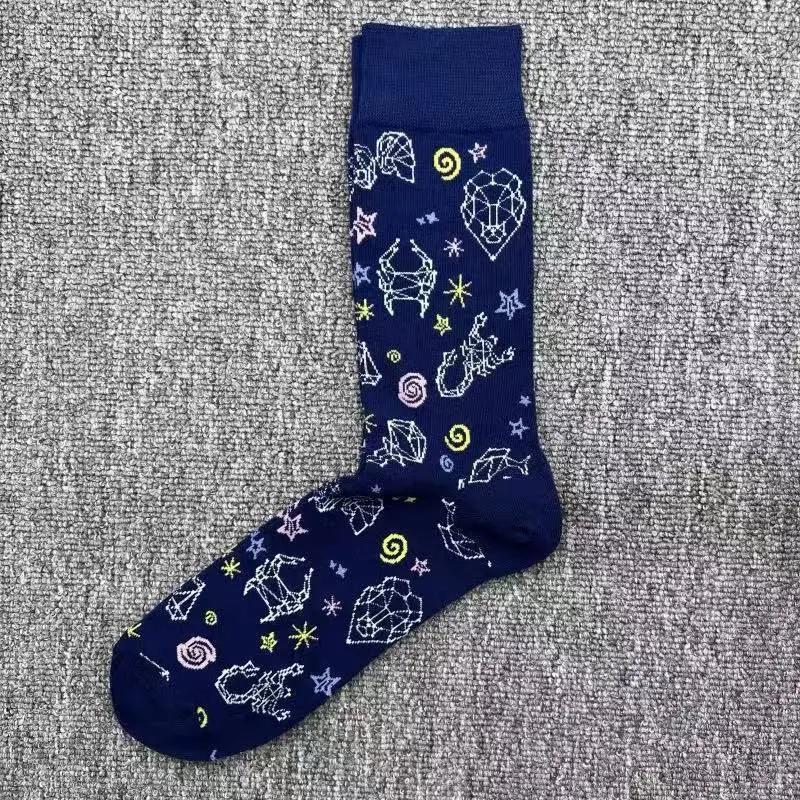 Happysocks Trendy Brand Socks Astronaut Mid-Calf Socks Men's Cartoon Astronaut Planet Large Size Colorful Socks