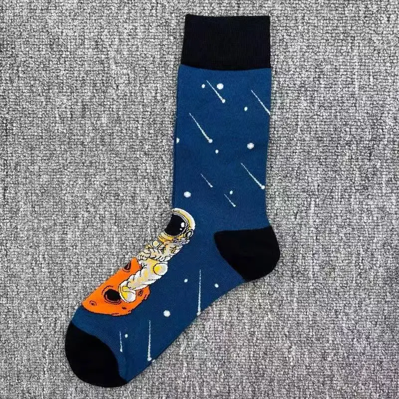 Happysocks Trendy Brand Socks Astronaut Mid-Calf Socks Men's Cartoon Astronaut Planet Large Size Colorful Socks