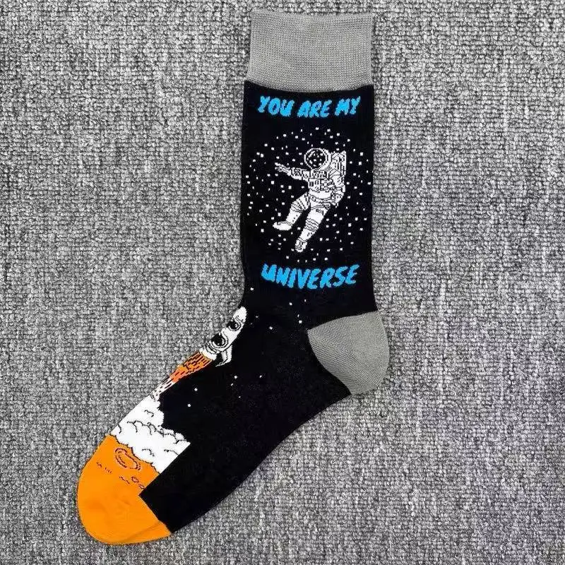 Happysocks Trendy Brand Socks Astronaut Mid-Calf Socks Men's Cartoon Astronaut Planet Large Size Colorful Socks