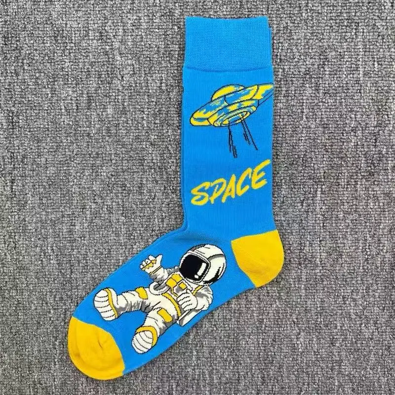 Happysocks Trendy Brand Socks Astronaut Mid-Calf Socks Men's Cartoon Astronaut Planet Large Size Colorful Socks