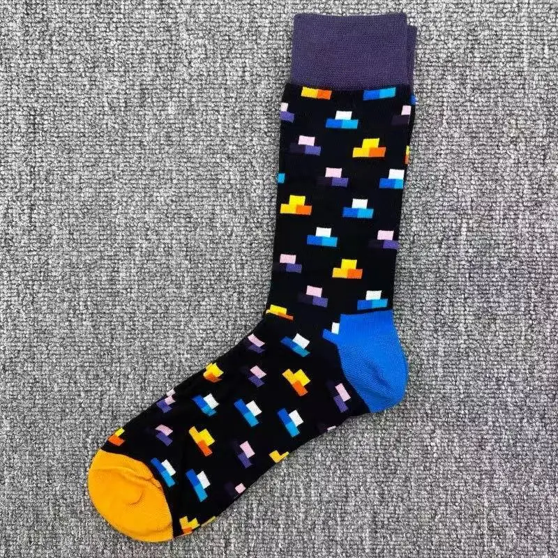 Happysocks Socks Men's Diamond-Shaped Geometric Colorful Mid-Calf Socks Moisture-Wicking Cartoon All-Season Trendy Socks