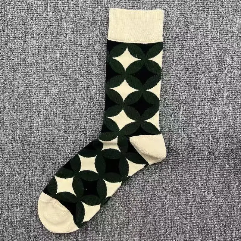 Happysocks Socks Men's Diamond-Shaped Geometric Colorful Mid-Calf Socks Moisture-Wicking Cartoon All-Season Trendy Socks