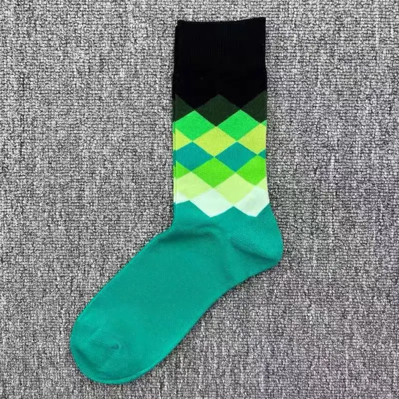 Happysocks Socks Men's Diamond-Shaped Geometric Colorful Mid-Calf Socks Moisture-Wicking Cartoon All-Season Trendy Socks