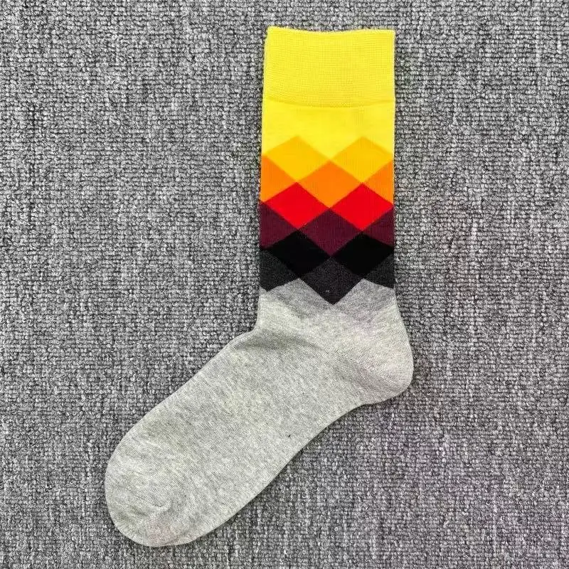 Happysocks Socks Men's Diamond-Shaped Geometric Colorful Mid-Calf Socks Moisture-Wicking Cartoon All-Season Trendy Socks
