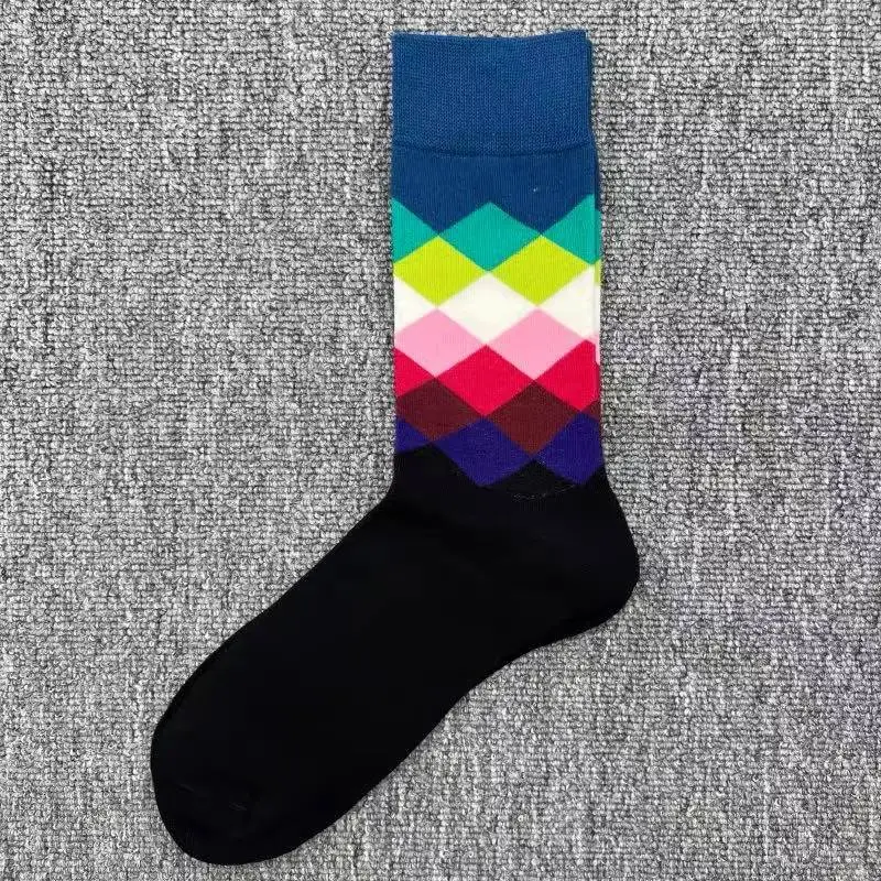 Happysocks Socks Men's Diamond-Shaped Geometric Colorful Mid-Calf Socks Moisture-Wicking Cartoon All-Season Trendy Socks