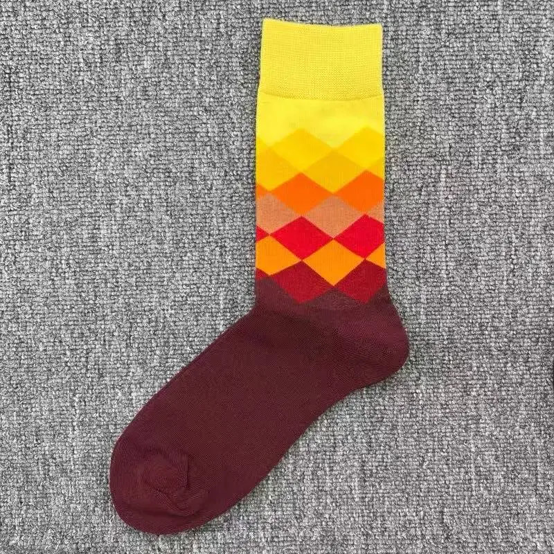 Happysocks Socks Men's Diamond-Shaped Geometric Colorful Mid-Calf Socks Moisture-Wicking Cartoon All-Season Trendy Socks